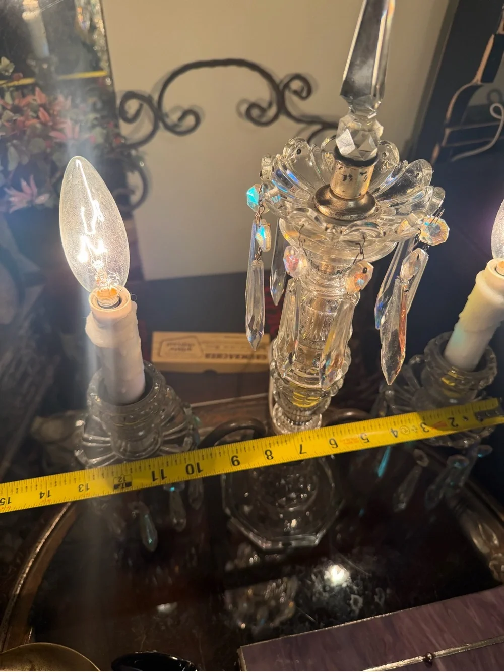 Antique Rare Aurora Borealis Crystal Dual Arm Candelabra Lamp Baccarat Style